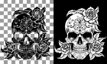 Skull Roses Abstract Pattern Tattoo Designのイラスト素材