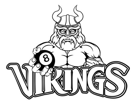 Viking Pool 8 Ball Billiards Mascot Cartoonのイラスト素材