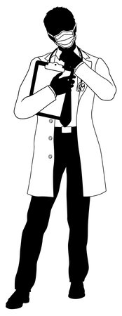 Doctor Man and Clipboard Medical Silhouette Personのイラスト素材