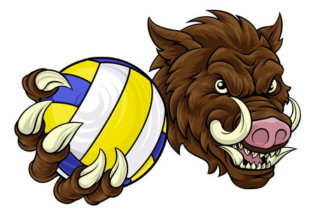 Boar Razorback Hog Volleyball Volley Ball Mascotのイラスト素材