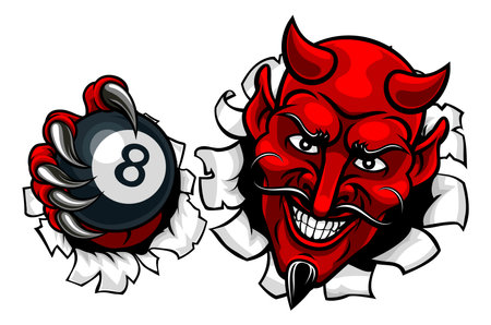 Devil Angry Pool 8 Ball Billiards Mascot Cartoonのイラスト素材