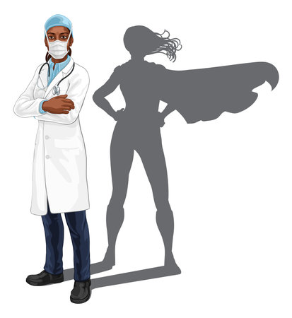 Super Hero Black Woman Female Doctor Superheroのイラスト素材