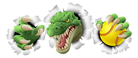 Alligator Crocodile Dinosaur Softball Sport Mascotのイラスト素材