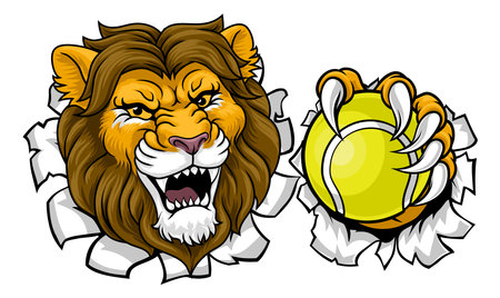 Lion Tennis Ball Animal Sports Team Mascotのイラスト素材