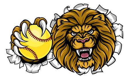 Lion Softball Animal Sports Team Mascotのイラスト素材