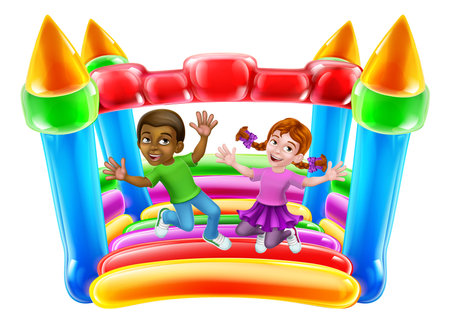 Bouncy House Castle Jumping Girl Boy Kids Cartoonのイラスト素材
