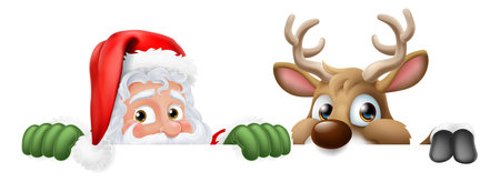 Santa Claus Father Christmas And Reindeer Signのイラスト素材