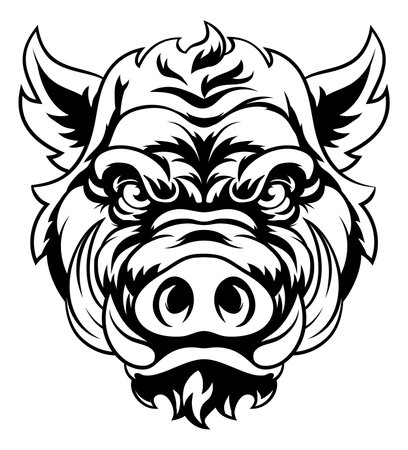 Boar Wild Hog Razorback Warthog Mascot Pig Cartoonのイラスト素材