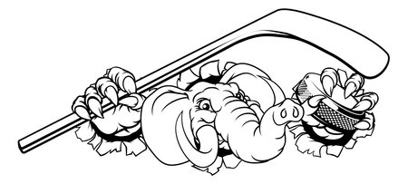 Elephant Ice Hockey Player Animal Sports Mascotのイラスト素材