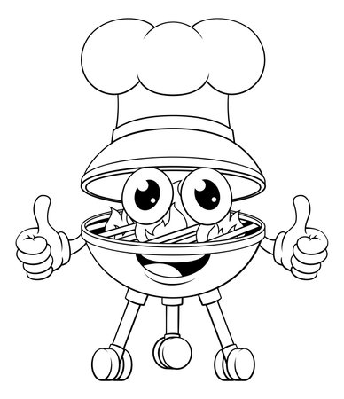 Barbecue Chef Cartoon Mascot Charcoal BBQ Personのイラスト素材