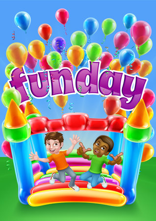 Bouncy House Castle Jumping Boys Kids Cartoonのイラスト素材