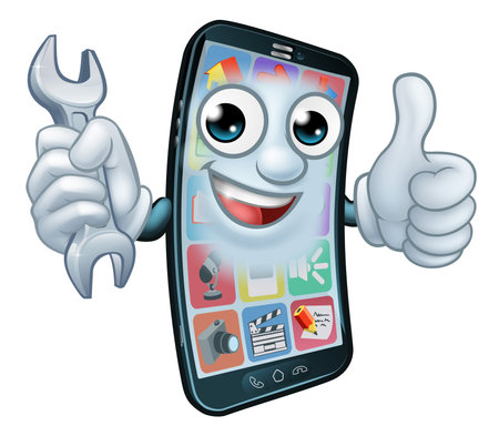 Mobile Phone Repair Spanner Thumbs Up Cartoonのイラスト素材