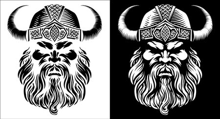 Viking Warrior Man Strong Mascot Face in Helmetのイラスト素材