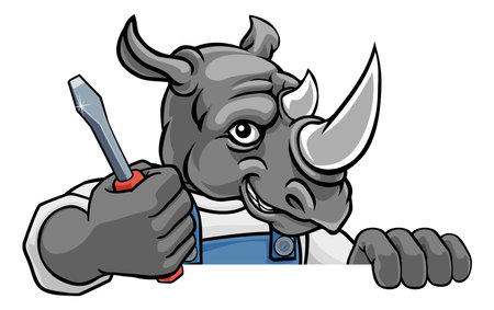 Rhino Electrician Handyman Holding Screwdriverのイラスト素材