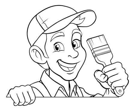 Painter Decorator Paint Brush Cartoon Handy Manのイラスト素材