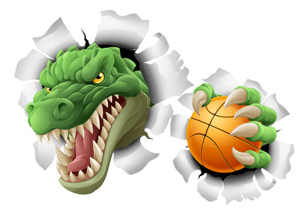 Crocodile Dinosaur Alligator Basketball Mascotのイラスト素材