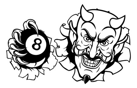 Devil Angry Pool 8 Ball Billiards Mascot Cartoonのイラスト素材