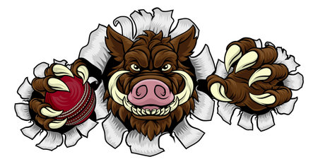Boar Wild Hog Razorback Warthog Pig Cricket Mascotのイラスト素材