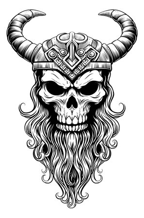 Viking Warrior Skull Man Mascot Face in Helmetのイラスト素材