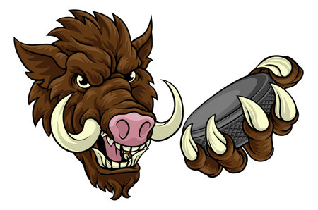 Boar Wild Hog Razorback Warthog Pig Hockey Mascotのイラスト素材