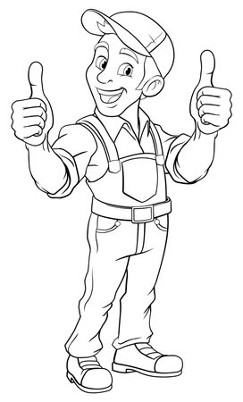 Handyman Mechanic Painter Plumber Cartoon Mascotのイラスト素材