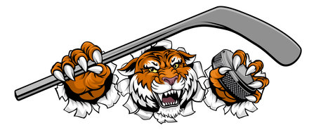 Tiger Ice Hockey Team Sports Cartoon Mascotのイラスト素材