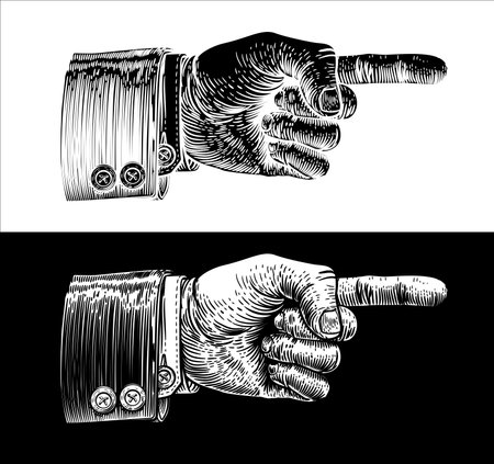 Hand Pointing Finger Etched Vintage Woodcut Styleのイラスト素材