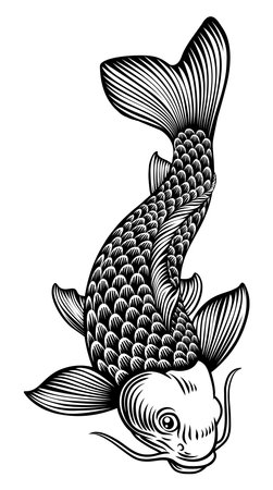 Fish Koi Carp Japanese Vintage Woodcut Designのイラスト素材