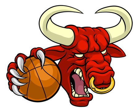 Bull Minotaur Longhorn Cow Basketball Mascotのイラスト素材