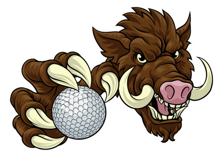 Boar Wild Hog Razorback Warthog Pig Golf Mascotのイラスト素材