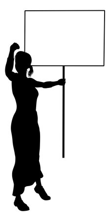 Protest Rally March Picket Sign Silhouette Personのイラスト素材