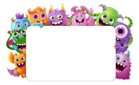 Cute Monsters Cartoon Aliens Friends Sign Frameのイラスト素材