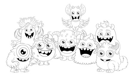 Cute Monsters or Aliens Friends Cartoon Charactersのイラスト素材