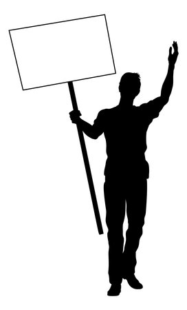 Protest Rally March Picket Sign Silhouette Personのイラスト素材