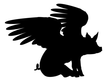 Flying Pig Wings Silhouette Saying Pigs Might Flyのイラスト素材