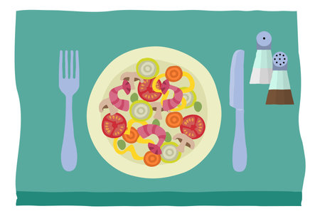 Chinese Food Or Curry Plate Knife And Fork Mealのイラスト素材
