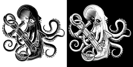 Octopus Anchor Kraken Sailor Tattoo Style Deisgnのイラスト素材