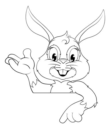 Easter Bunny Rabbit Cartoon Character Peeking Signのイラスト素材