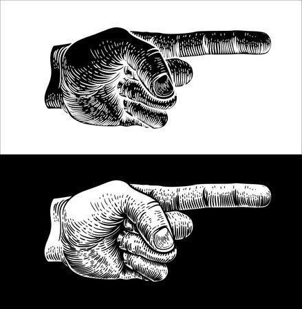 Hand Pointing Finger Etched Vintage Woodcut Styleのイラスト素材