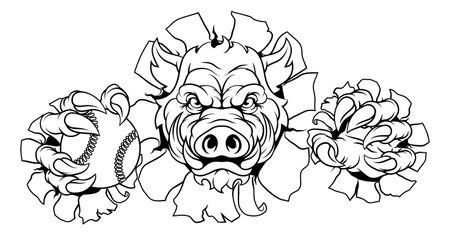 Boar Wild Hog Razorback Warthog Baseball Mascotのイラスト素材