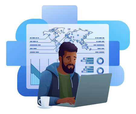 Man Laptop Market Stock Finance Illustrationのイラスト素材