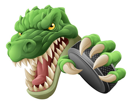 Crocodile Dinosaur Alligator Hockey Sports Mascotのイラスト素材