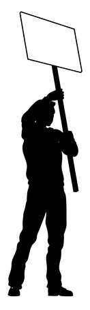 Protest Rally March Picket Sign Silhouette Personのイラスト素材
