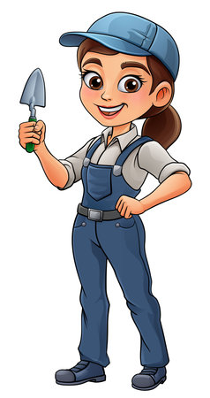 Female Bricklayer Cartoon Trowel Builder Womanのイラスト素材
