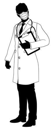 Doctor Man and Clipboard Medical Silhouette Personのイラスト素材