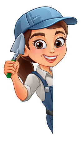 Female Bricklayer Cartoon Trowel Builder Womanのイラスト素材