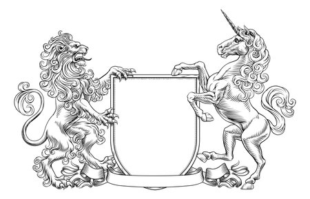 Heraldic Crest Lion Unicorn Coat Of Arms Shieldのイラスト素材