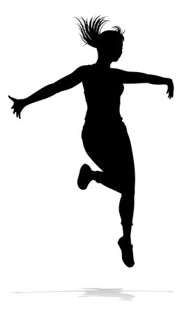 Happy Woman Jumping For Joy Silhouette Personのイラスト素材
