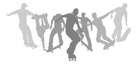 Skateboarder Skateboarding Silhouette People Setのイラスト素材