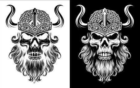 Viking Warrior Skull Man Mascot Face in Helmetのイラスト素材